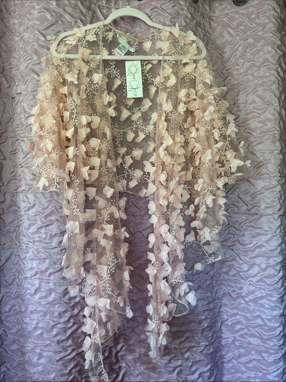 Sheer 3D Floral Appliqué Wrap in Blush